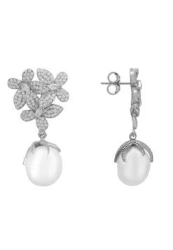 Latelita Flowers Baroque Pearl Earrings Silver White -Latelitla Store 5054469067598 1