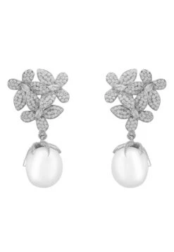Latelita Flowers Baroque Pearl Earrings Silver White