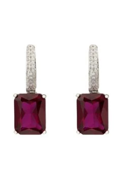 Latelita Alexandra Rectangle Drop Earrings Silver Ruby