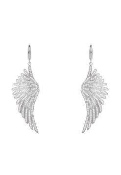 Latelita Angel Wing Drop Earrings Silver White