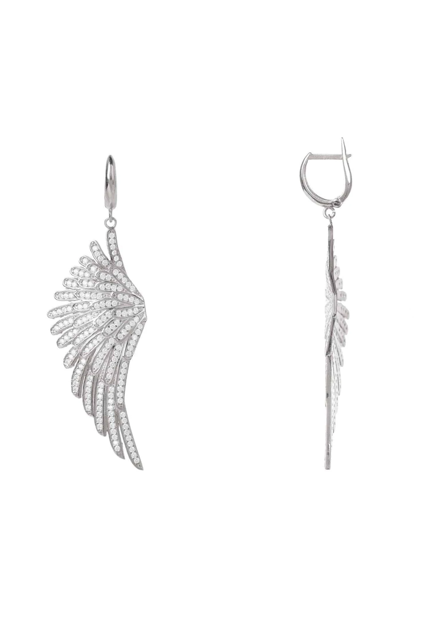 Latelita Angel Wing Drop Earrings Silver White 4 Latelita Angel Wing Drop Earrings Silver White - Image 2