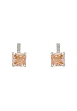 Latelita Aria Crystal Stud Earrings Peach Silver