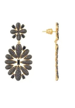 Latelita Babylon Flower Drop Earrings Gold Black -Latelitla Store babylon flower drop earrings gold black 454845