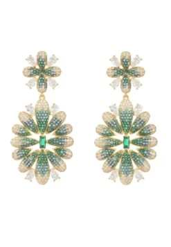Latelita Babylon Flower Drop Earrings Gold Green