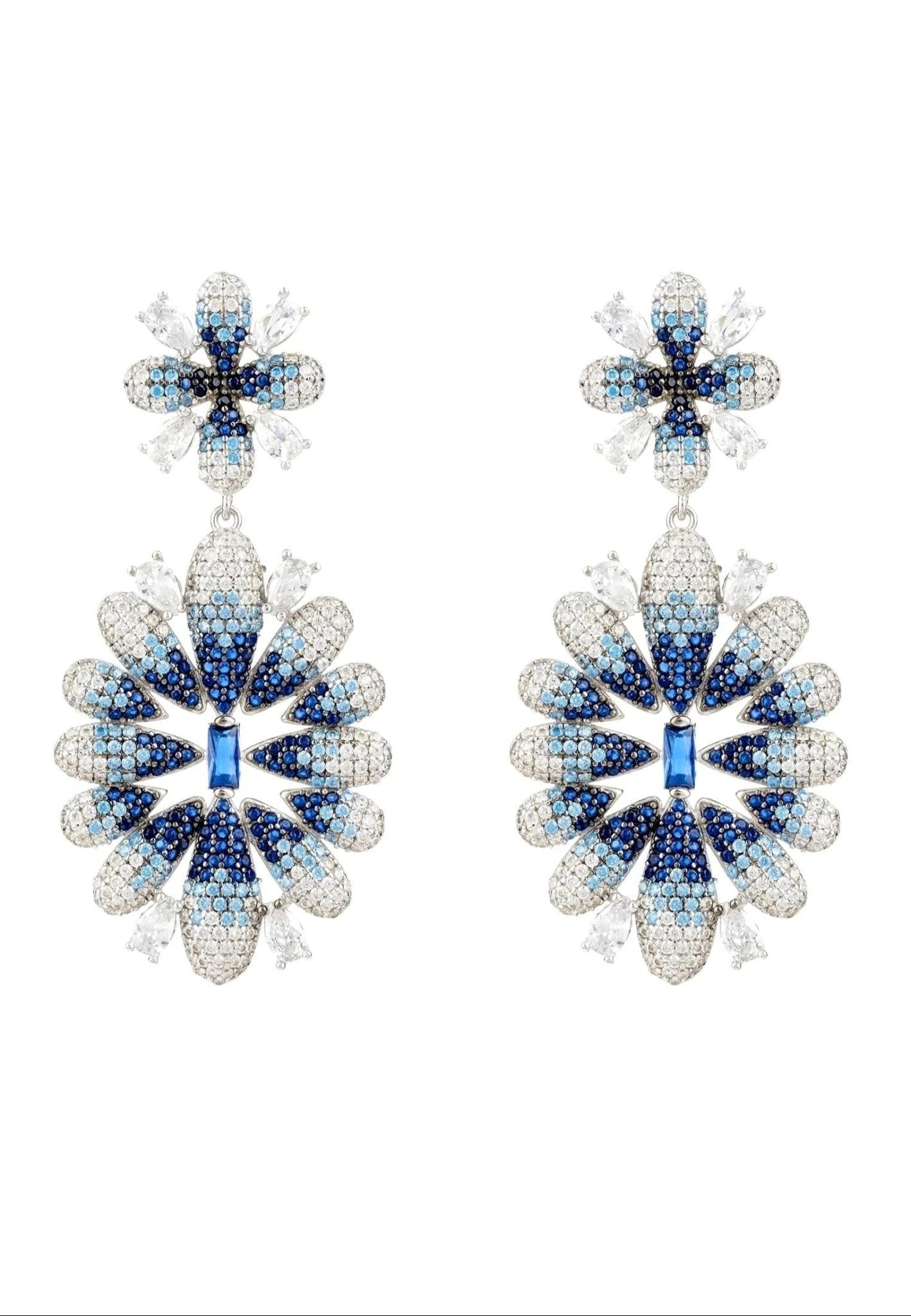Latelita Babylon Ice Blue Gradient Flower Drop Earrings Silver 3 Latelita Babylon Ice Blue Gradient Flower Drop Earrings Silver