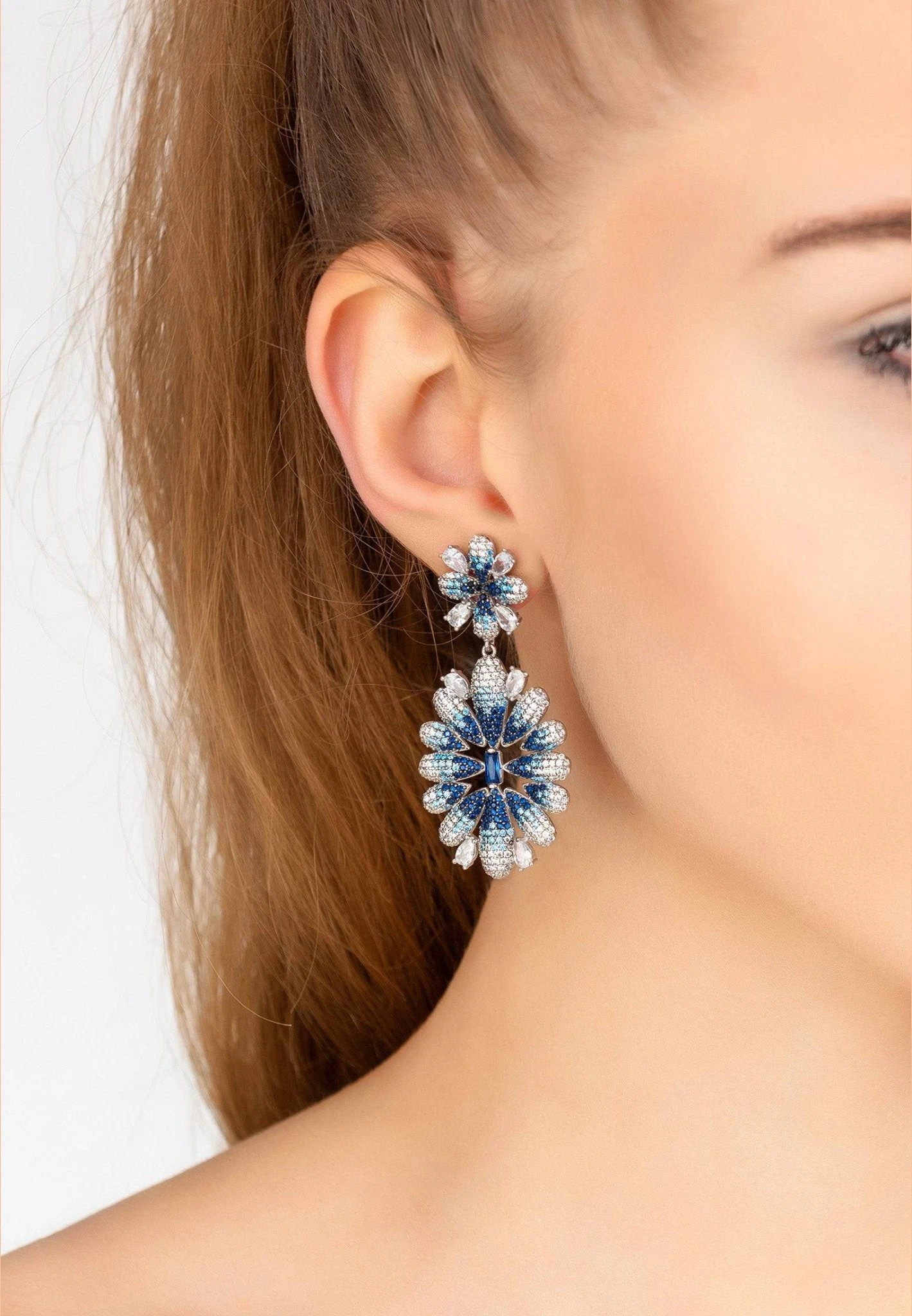 Latelita Babylon Ice Blue Gradient Flower Drop Earrings Silver 4 Latelita Babylon Ice Blue Gradient Flower Drop Earrings Silver - Image 2