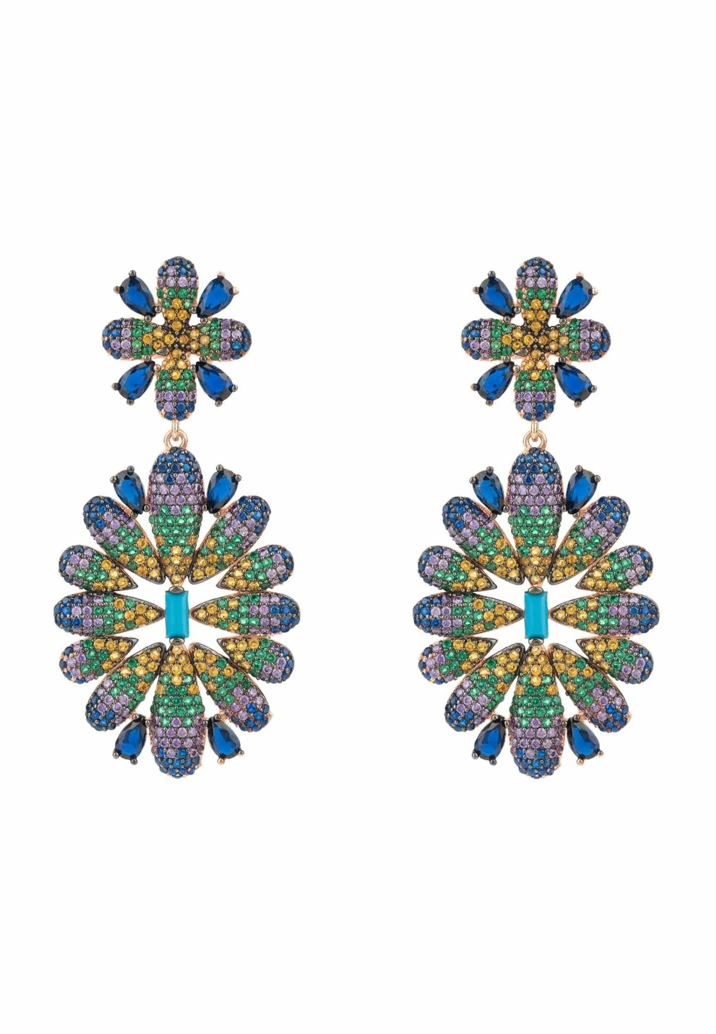 Latelita Babylon Multicoloured Flower Drop Earrings Rosegold 3 Latelita Babylon Multicoloured Flower Drop Earrings Rosegold