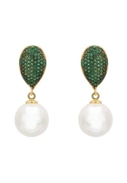 Latelita Baroque Pearl Classic Drop Earrings Emerald Green
