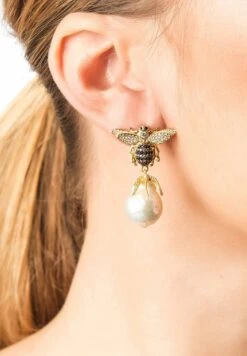 Latelita Baroque Pearl Honey Bee Drop Earrings Gold -Latelitla Store baroque pearl honey bee drop earrings gold 620768