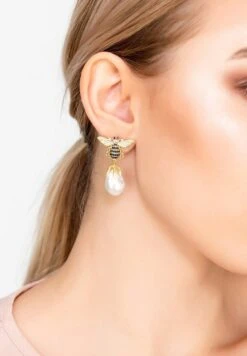 Latelita Baroque Pearl Honey Bee Drop Earrings Gold -Latelitla Store baroque pearl honey bee drop earrings gold 669815