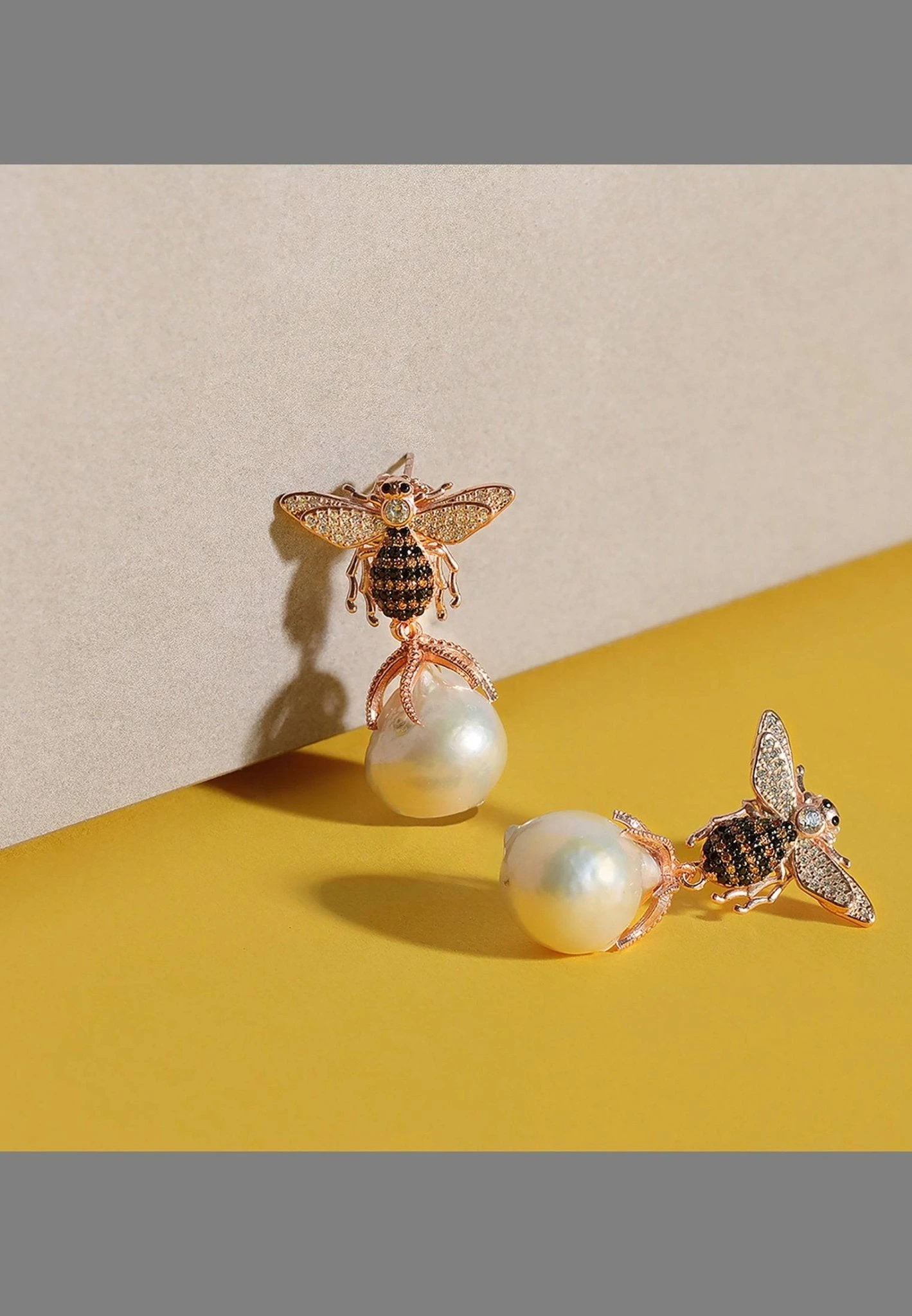 Latelita Baroque Pearl Honey Bee Drop Earrings Rosegold 6 Latelita Baroque Pearl Honey Bee Drop Earrings Rosegold - Image 4