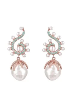 Latelita Baroque Pearl Poseidon Gemstone Drop Earrings Aqua Rosegold