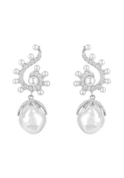 Latelita Baroque Pearl Poseidon Gemstone Drop Earrings White Silver