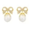 Latelita Baroque Pearl Ribbon And Bows Drop Earrings Gold -Latelitla Store baroque pearl ribbon and bows drop earrings gold 243210
