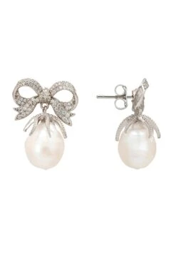 Latelita Baroque Pearl Ribbon And Bows Drop Earrings Silver -Latelitla Store baroque pearl ribbon and bows drop earrings silver 749530