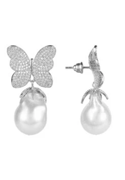 Latelita Baroque Pearl White Butterfly Earrings Silver -Latelitla Store baroque pearl white butterfly earrings silver 668154