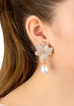 Latelita Baroque Pearl White Flower Drop Earrings Rosegold -Latelitla Store baroque pearl white flower drop earrings rosegold 203932