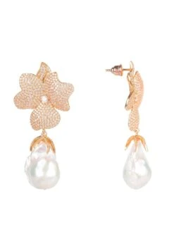 Latelita Baroque Pearl White Flower Drop Earrings Rosegold -Latelitla Store baroque pearl white flower drop earrings rosegold 809265