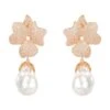 Latelita Baroque Pearl White Flower Drop Earrings Rosegold