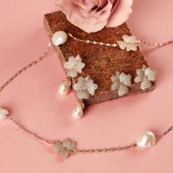 Latelita Baroque Pearl White Flower Drop Earrings Rosegold -Latelitla Store baroque pearl white flower drop earrings rosegold 999171