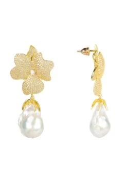 Latelita Baroque Pearl White Flower Earrings Yellow Gold -Latelitla Store baroque pearl white flower earrings yellow gold 876440