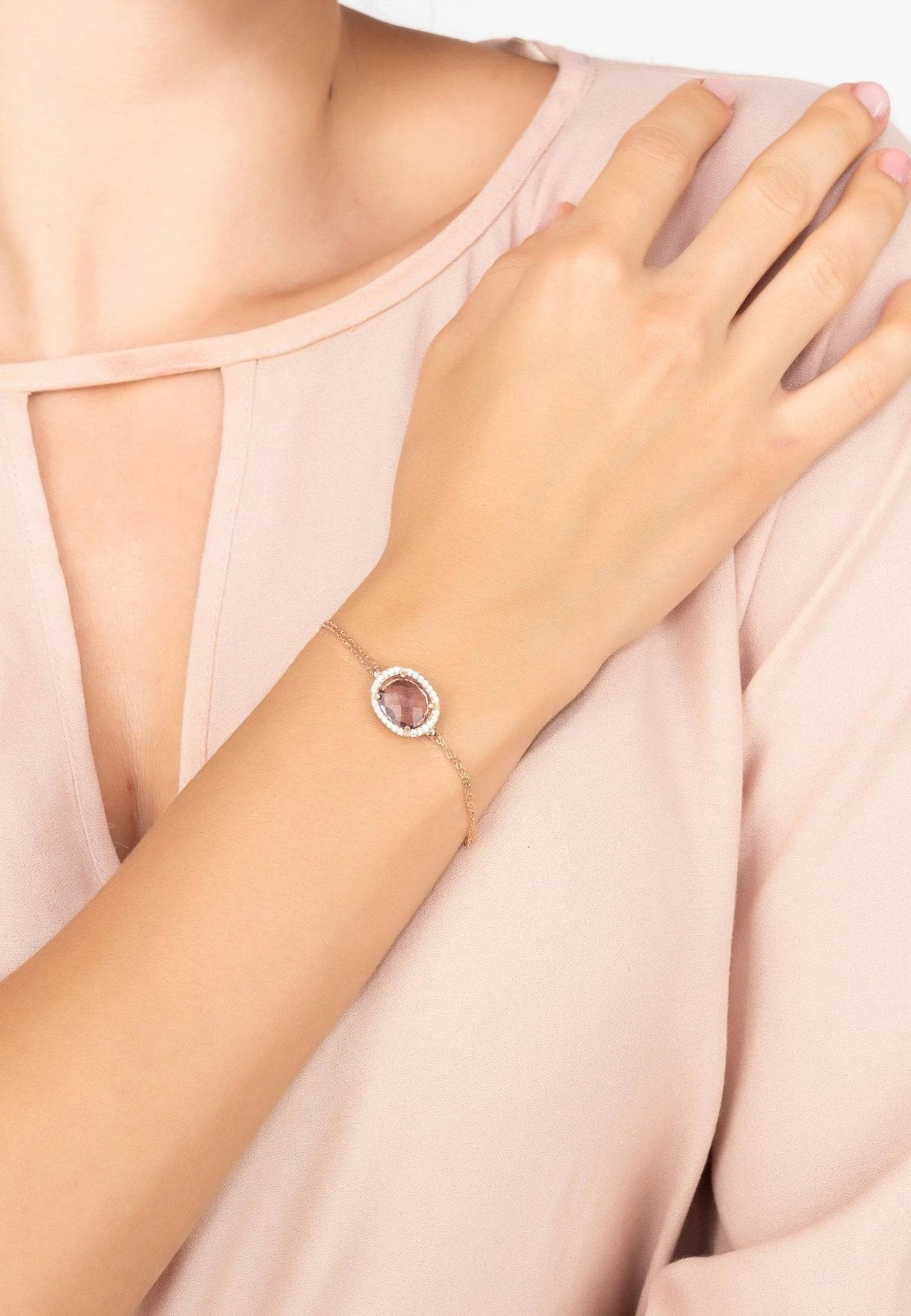 Latelita Beatrice Oval Gemstone Bracelet Rose Gold Amethyst Hydro 4 Latelita Beatrice Oval Gemstone Bracelet Rose Gold Amethyst Hydro - Image 2
