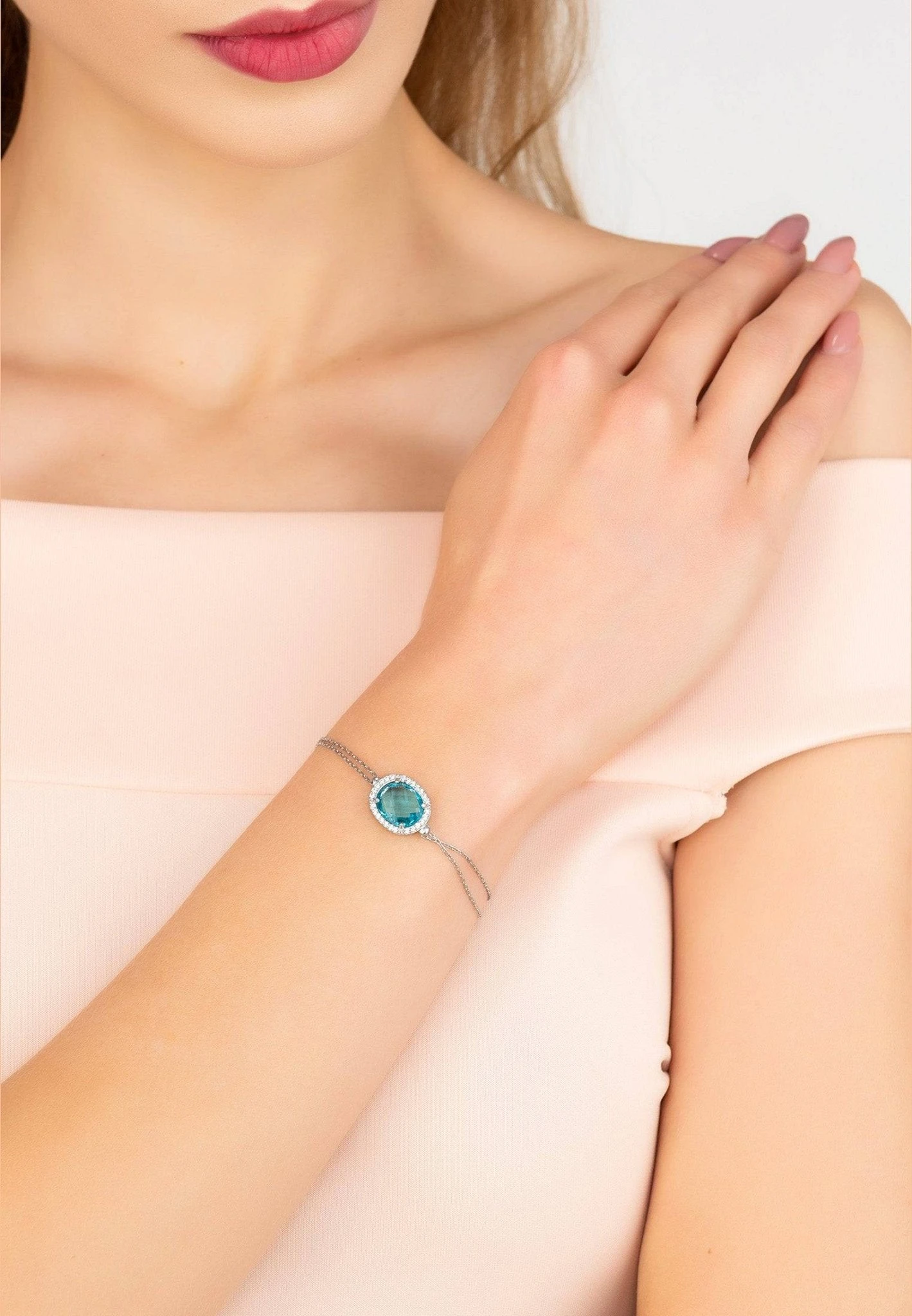 Latelita Beatrice Oval Gemstone Bracelet Silver Blue Topaz Hydro 4 Latelita Beatrice Oval Gemstone Bracelet Silver Blue Topaz Hydro - Image 2