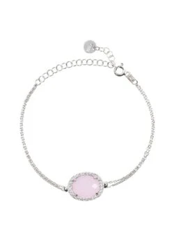 Latelita Beatrice Oval Gemstone Bracelet Silver Rose Quartz
