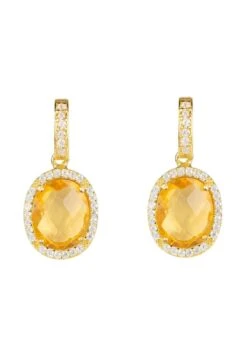 Latelita Beatrice Oval Gemstone Drop Earrings Gold Citrine Hydro