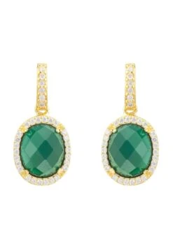 Latelita Beatrice Oval Gemstone Drop Earrings Gold Green Onyx