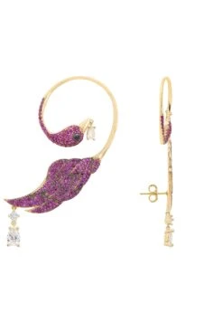 Latelita Bird Of Paradise Ear Climber Ruby Gold Left