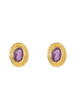 Latelita Birthstone Gold Gemstone Stud Earring February Amethyst