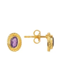 Latelita Birthstone Gold Gemstone Stud Earring February Amethyst -Latelitla Store birthstone gold gemstone stud earring february amethyst 937496