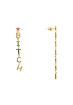 Latelita Bitch Please Rainbow Drops Earrings Gold -Latelitla Store bitch please rainbow drops earrings gold 728408