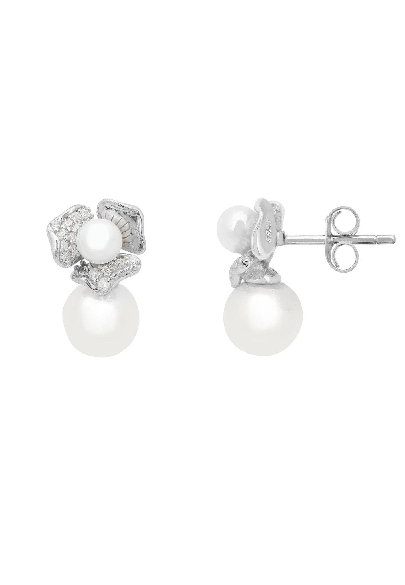 Latelita Blossom Double Pearl Earring Silver 5 Latelita Blossom Double Pearl Earring Silver - Image 3