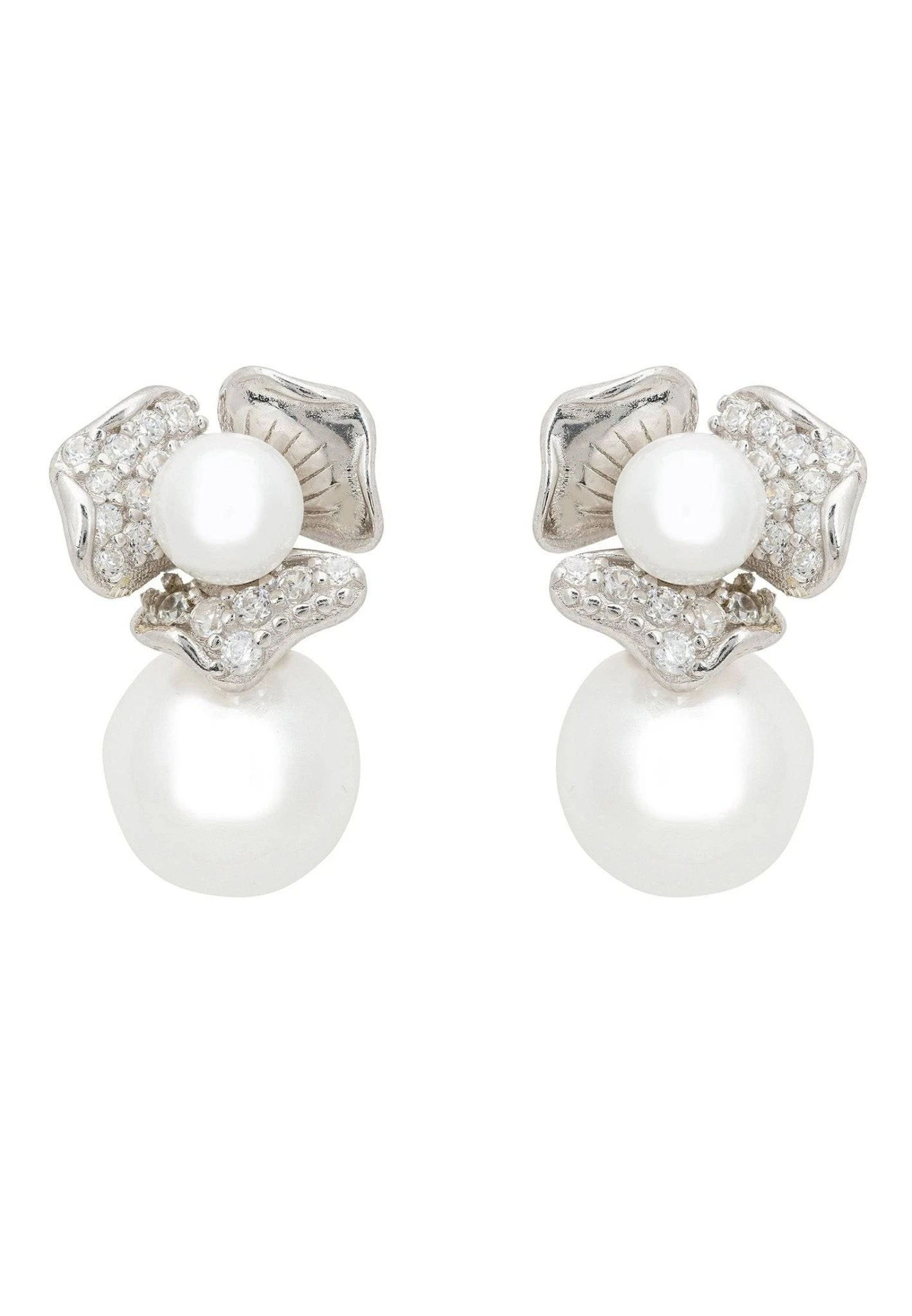 Latelita Blossom Double Pearl Earring Silver 3 Latelita Blossom Double Pearl Earring Silver