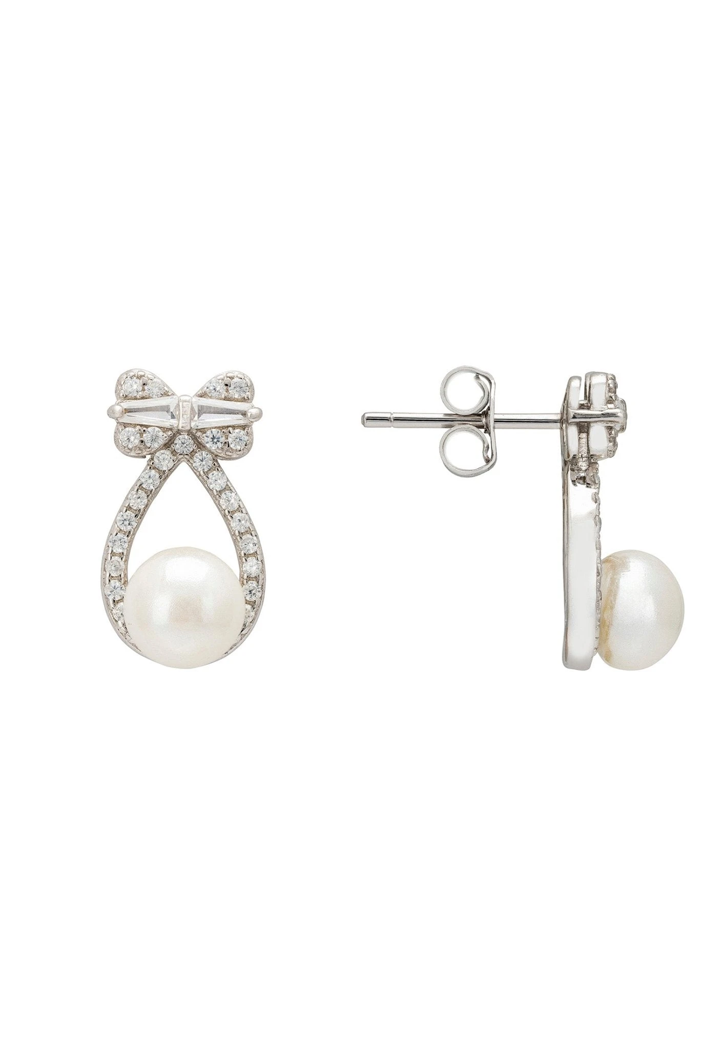 Latelita Bows And Pearls Earrings Silver 5 Latelita Bows And Pearls Earrings Silver - Image 3