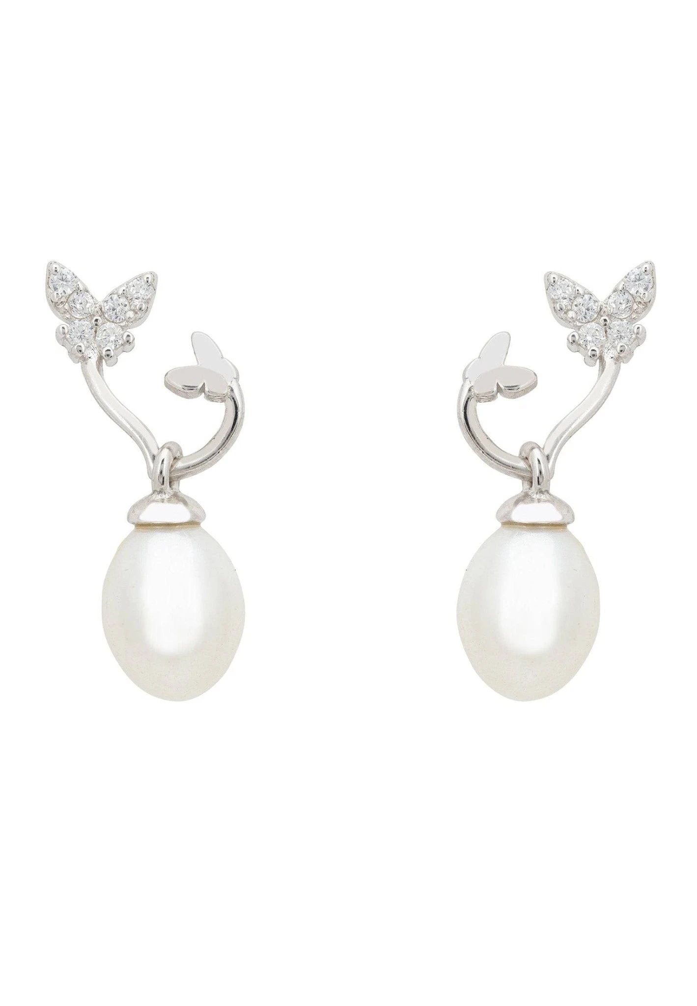 Latelita Butterflies Pearl Earrings Silver 3 Latelita Butterflies Pearl Earrings Silver