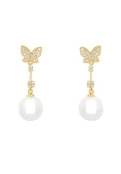 Latelita Butterfly Pearl Drop Earrings Gold