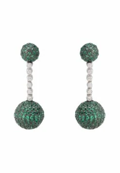 Latelita Cannes Sphere Drop Earrings Silver Emerald Green Cz