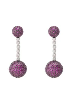 Latelita Cannes Sphere Drop Earrings Silver Ruby Pink Cz