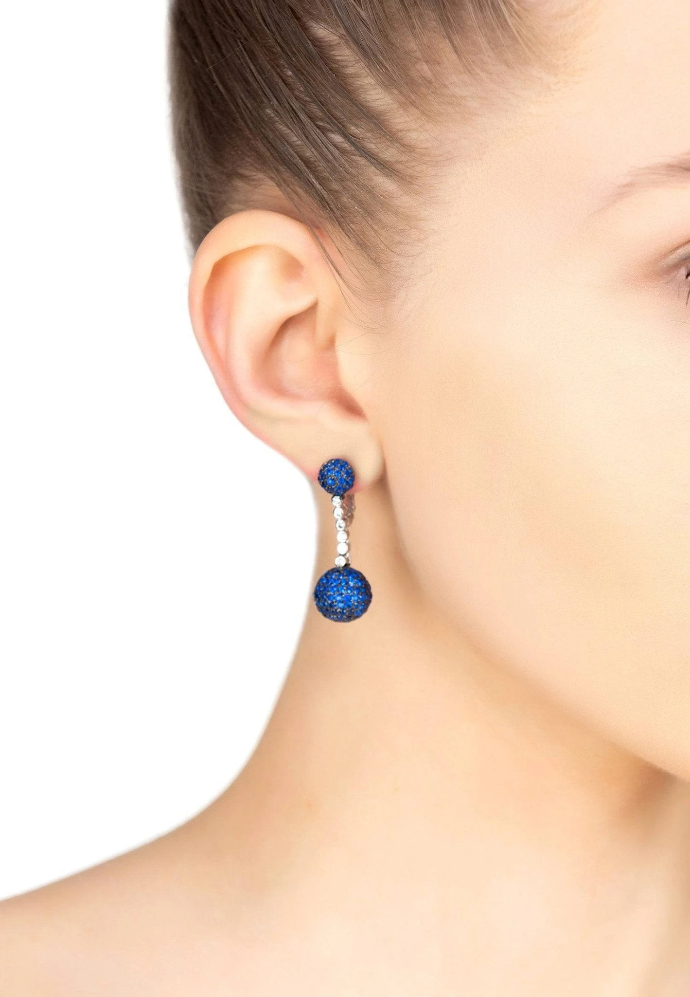 Latelita Cannes Sphere Drop Earrings Silver Sapphire Blue Cz 4 Latelita Cannes Sphere Drop Earrings Silver Sapphire Blue Cz - Image 2