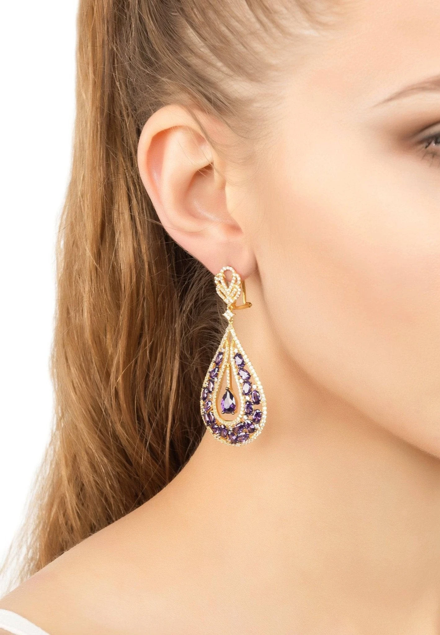 Latelita Charlotte Teardrop Gemstone Earrings Purple Gold 4 Latelita Charlotte Teardrop Gemstone Earrings Purple Gold - Image 2