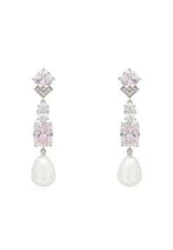 Latelita Cordelia Pearl & Pink Morganite Long Drop Earrings Silver