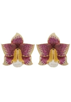 Latelita Daffodil With Pearl Earrings Gold Ruby CZ