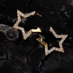 Latelita Diamond Open Star Earrings Gold -Latelitla Store diamond open star earrings gold 840324