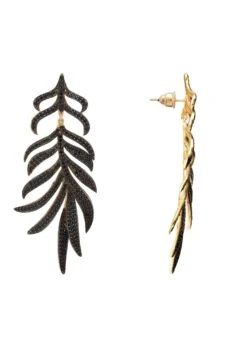 Latelita Feathered Leaf Statement Drop Earrings Gold Black -Latelitla Store feathered leaf statement drop earrings gold black 720565