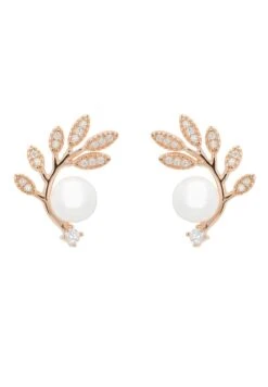 Latelita Fern Leaf & Pearl Earrings Rosegold