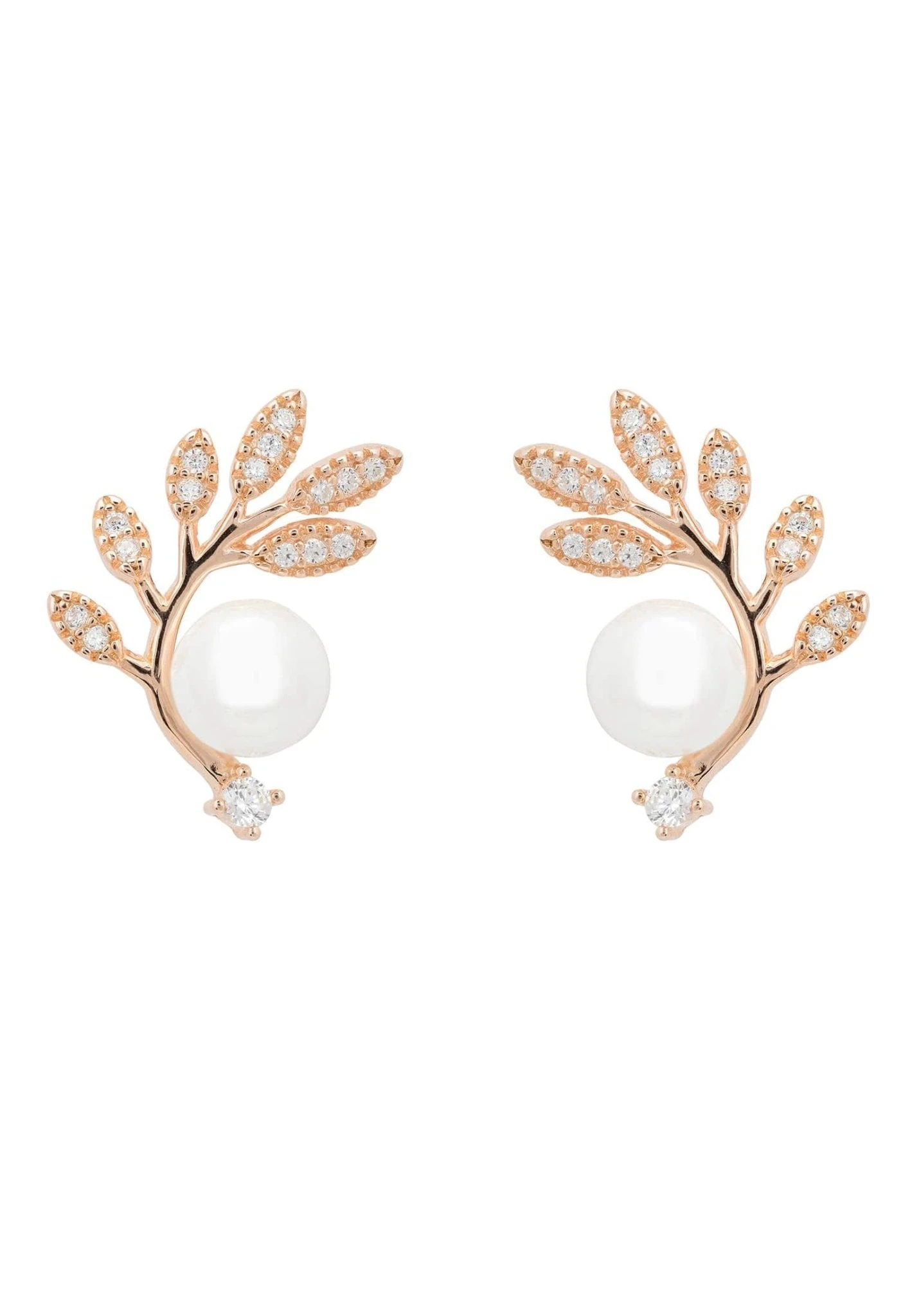 Latelita Fern Leaf & Pearl Earrings Rosegold 3 Latelita Fern Leaf & Pearl Earrings Rosegold