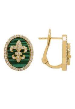 Latelita Fleur De Lys Oval Malachite Earrings Gold -Latelitla Store fleur de lys oval malachite earrings gold 693459